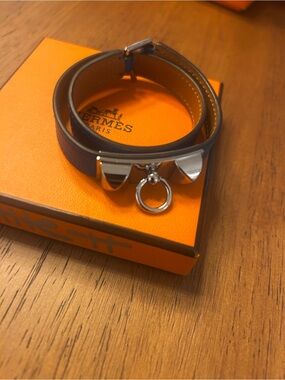 Hermès Double Tour Collier de Chien Bracelet in Blue - silver palladium hardware